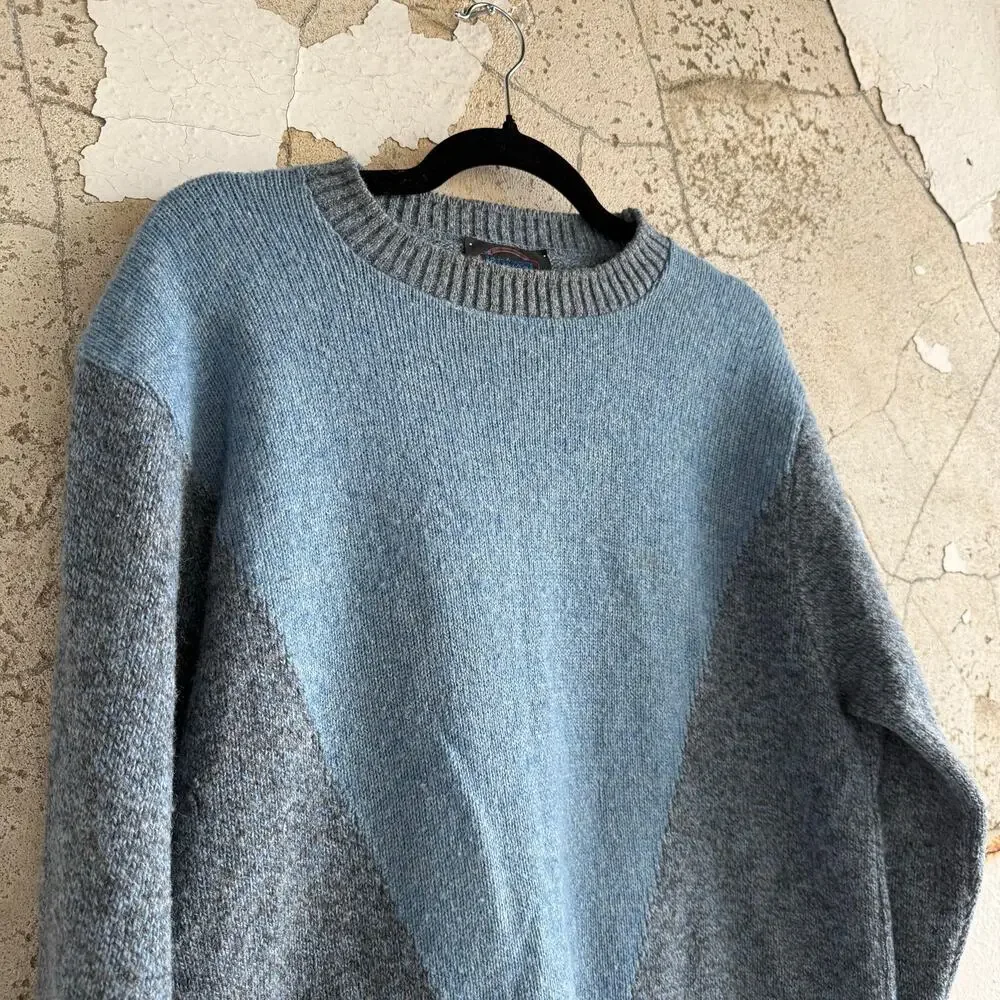 Vtg Jantzen Sweater Colorblock Geometric Wool Blend Pullover Mens M USA Made 80s